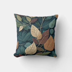 Coussin Motif botanique moderne de feuilles en sarcelle te