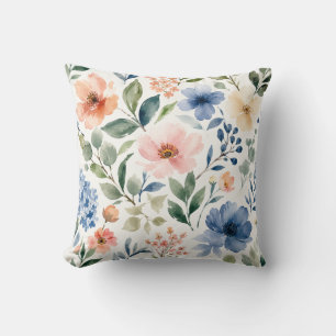 Coussin Motif botanique moderne de fleurs sauvages à l'aqu