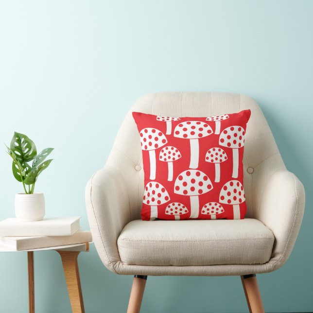 Coussin Motif botanique mou de champignons blancs rouges (Chaise)