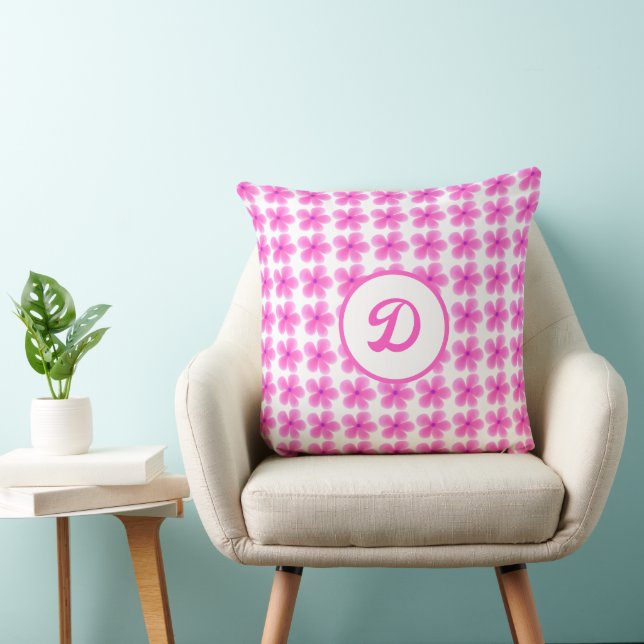 Coussin Motif botanique rose Fleur sauvage aquarelle (Chaise)