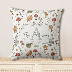 Coussin Motif botanique vintage de champignon fougère à l'