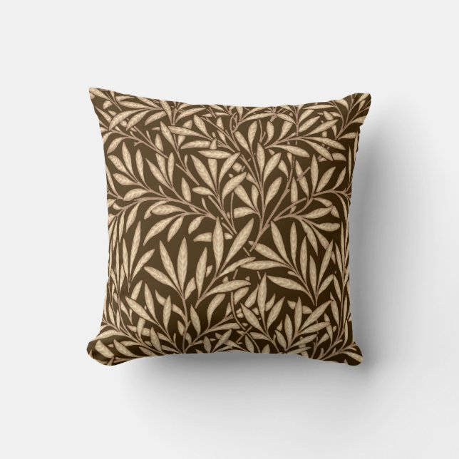 Coussin Motif, brun et beige de saule de William Morris (Recto)