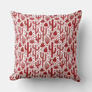 Coussin Motif Cactus - Rouge Rubis et Blanc