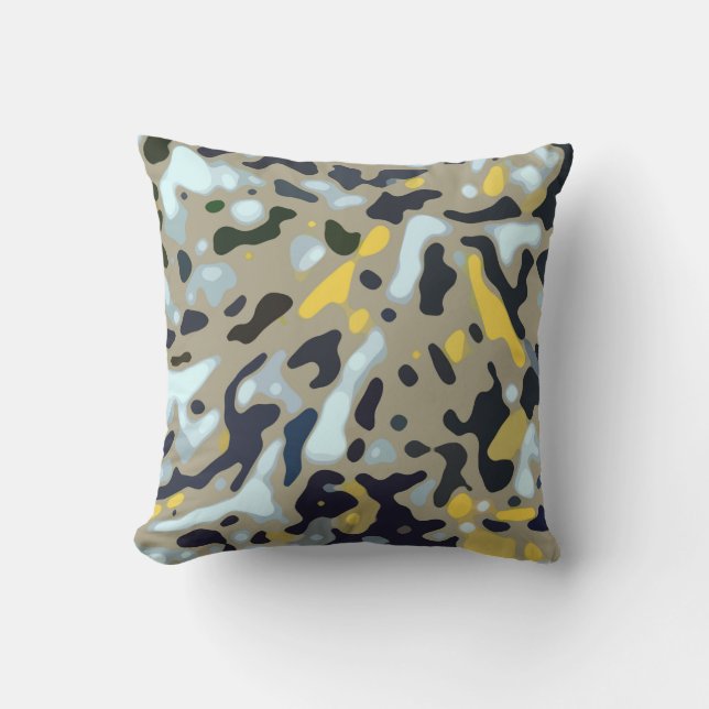 Coussin Motif Camo - Jaune Blanc Beige Bleu Noir (Recto)