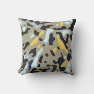 Coussin Motif Camo - Jaune Blanc Beige Bleu Noir
