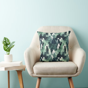 Coussin Motif Camouflage de chats verts