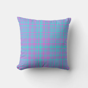 Coussin Motif carreaux rose bleu violet
