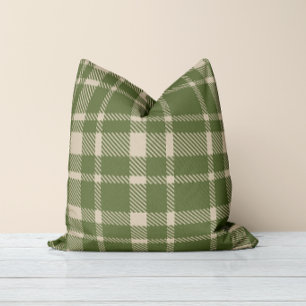 Coussin Motif carreaux tartan classique - vert olive et cr