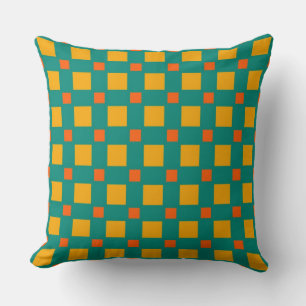 Coussin Motif Carrés Menthe Jaune Orange Rétro