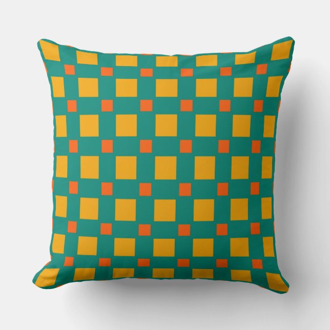 Coussin Motif Carrés Menthe Jaune Orange Rétro (Recto)