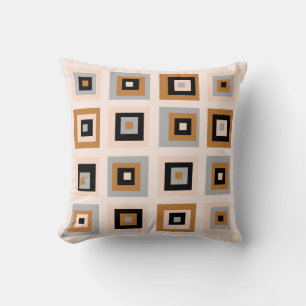 Coussin Motif Carrés Milieu de Siècle Noir et Terracotta