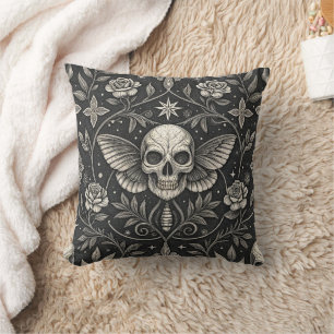 Coussin Motif céleste floral crâne gothique (1)