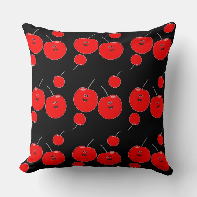 Coussin Motif cerise rouge et noire (Recto)