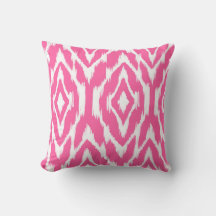 Coussin Motif chaud rose et blanc Ikat