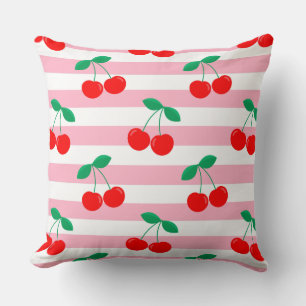 Coussin Motif Cherry Stripe - Retro Fruit Cadeau & Décor
