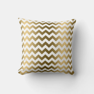 Coussin Motif Chevron Blanc Et Or
