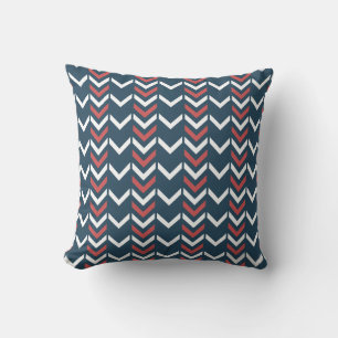 Coussin Motif Chevron géométrique bleu foncé et rouge