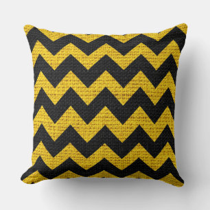 Coussin Motif Chevron noir et jaune Burlap Rustique Jute