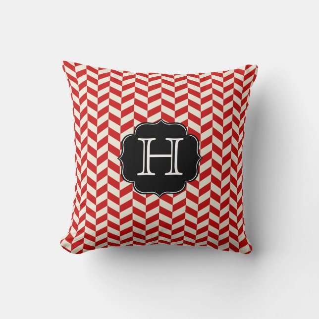 Coussin Motif Chevron Red Herringbone avec Monogram (Recto)