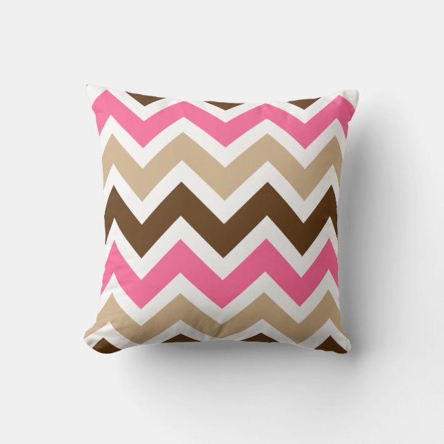 Coussin Motif Chevron rose, Tan et Brown (Recto)