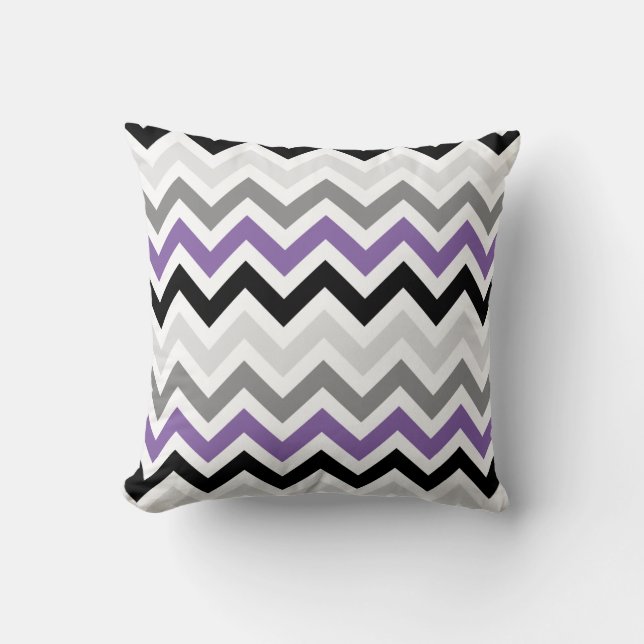 Coussin Motif Chevron Zigzag gris-noir violet (Recto)