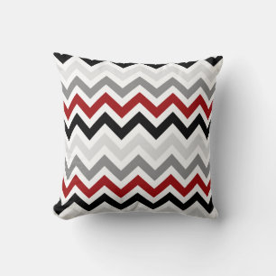 Coussin Motif Chevron Zigzag rouge foncé gris noir