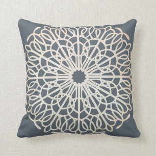 Coussin Motif chic minable vintage de napperon bleu-foncé