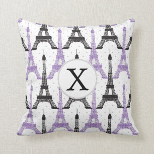 Coussin Motif chic pourpre de Tour Eiffel de monogramme