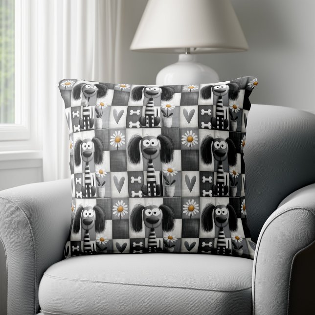 Coussin Motif Chien Rayé Patchwork Excentrique (Créateur téléchargé)