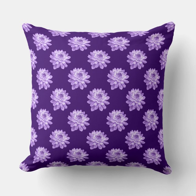 Coussin Motif Chrysanthemum - Violet profond (Recto)