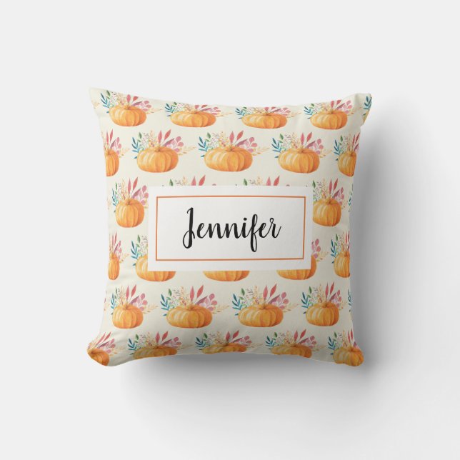 Coussin Motif Citrouille d'aquarelle orange (Recto)