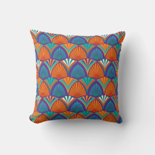 Coussin Motif clair géométrique avec feuilles de palmiers,