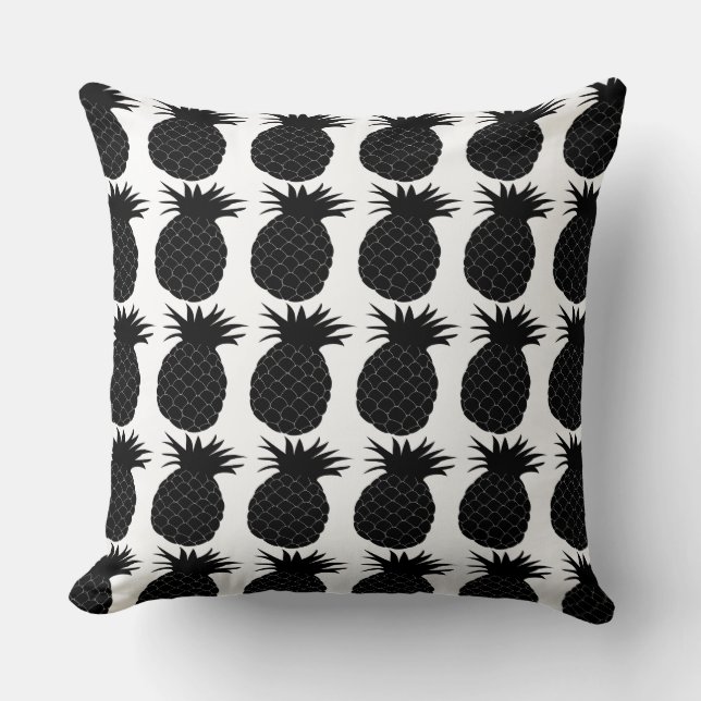 Coussin Motif classique d'ananas noir et blanc (Recto)