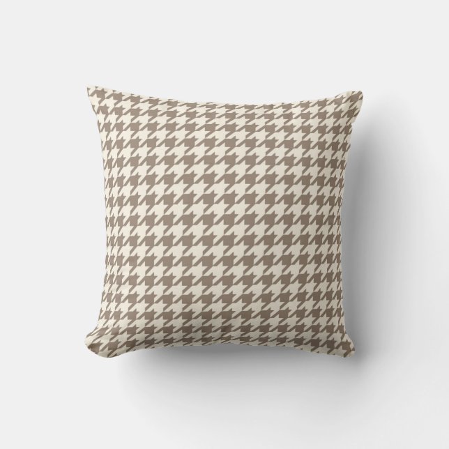 Coussin Motif classique de pied-de-poule en Tan et crème (Recto)