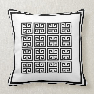 Coussin Motif clé grec géométrique noir et blanc moderne