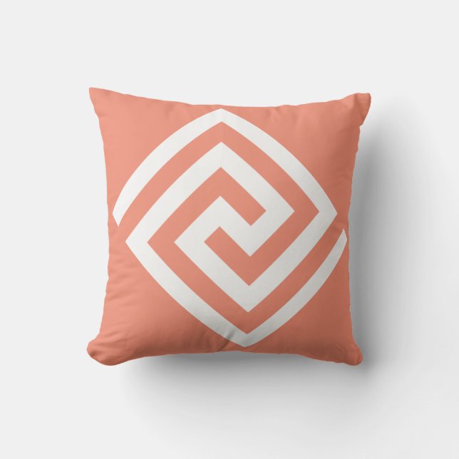 Coussin Motif clé grec orange blanc Cadeau tendance 2025 (Recto)