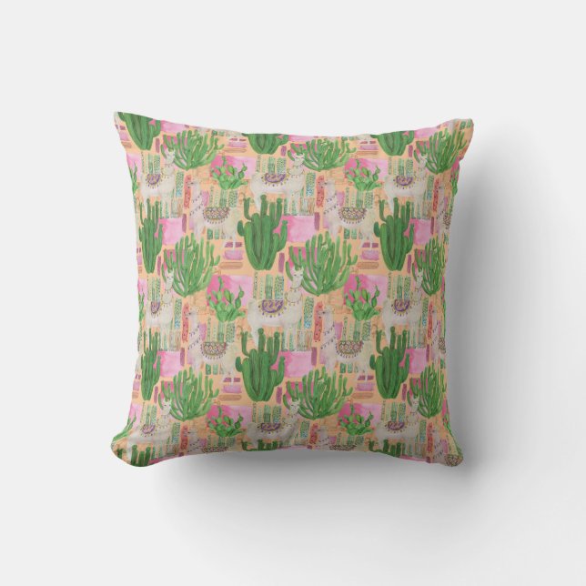 Coussin Motif coloré de lama d'aquarelle (Recto)