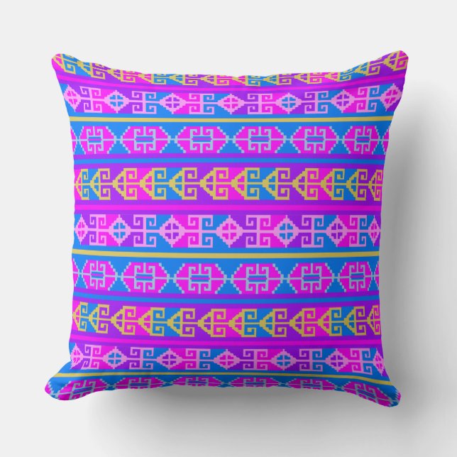 Coussin Motif coloré géométrique aztèque mexicain ethnique (Recto)