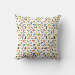 Coussin Motif coloré jouant avec arc-en-ciel et fleurs