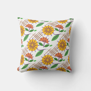 Coussin Motif contemporain rétro Floral Jaune + Orange