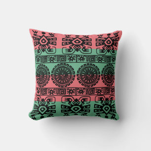 Coussin Motif corail et turquoise aztèque