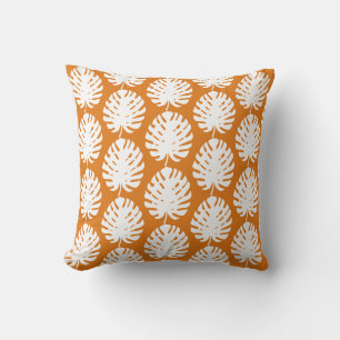 Coussin Motif côtier feuille de Monstera orange kaki