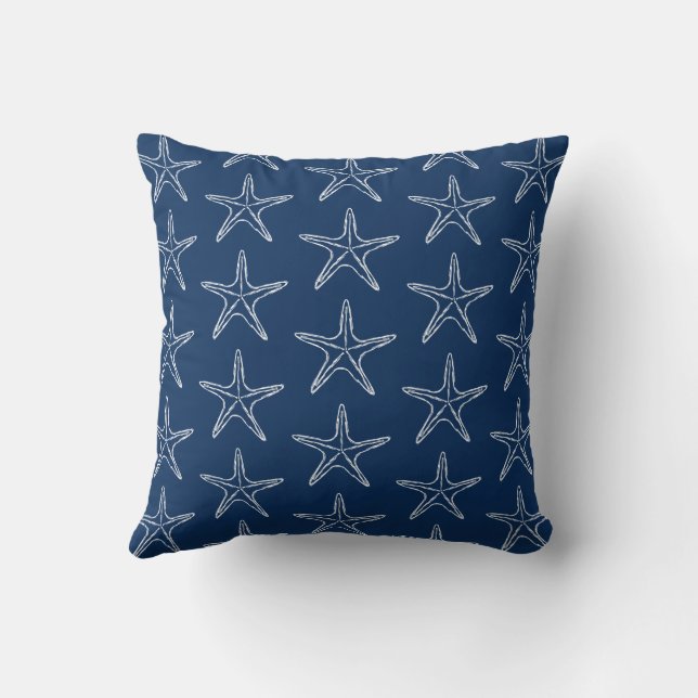 Coussin Motif Croquis Starfish En Bleu (Verso)