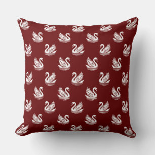 Coussin Motif cygne 02 - Blanc sur rouge foncé