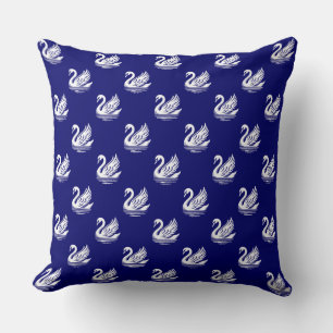 Coussin Motif cygne - Blanc sur bleu marine profond