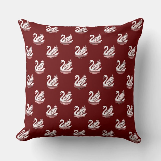 Coussin Motif cygne - Blanc sur rouge foncé (Recto)