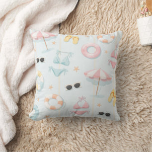 Coussin Motif d'accessoires de plage estivale pastel