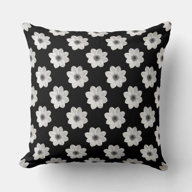 Coussin Motif Dahlia - Noir et Blanc (Recto)