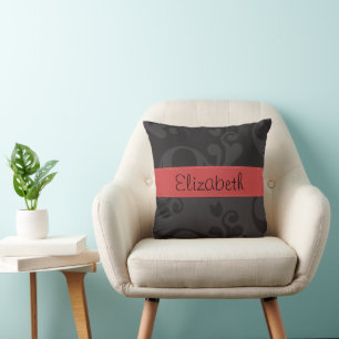 Coussin Motif Damas, Damas Gris, Votre Nom