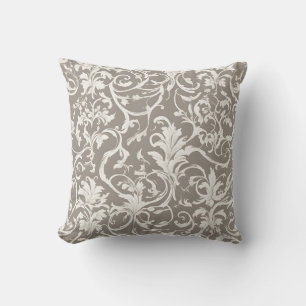 Coussin Motif Damas sophistiqué en blanc avec vignes